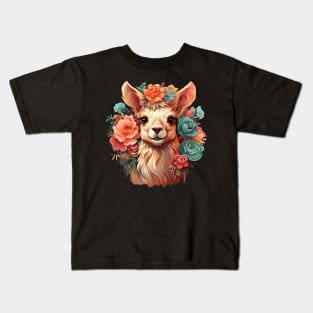 Llama Colorful Floral Illustration Kids T-Shirt